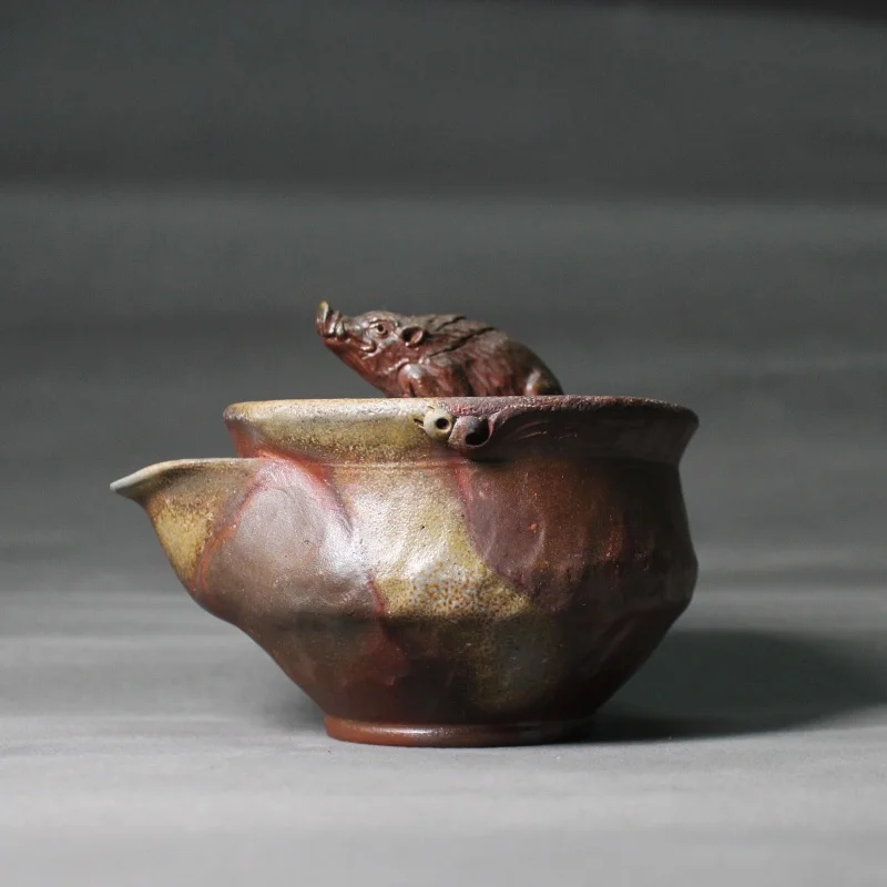 

Xiaoxi Taogu Handmade Aquarius Hand-Pinching Teapot Japanese Preparation Front Firewood Burning Raw Ore Glaze Fire Mark Pattern