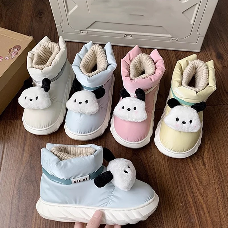 

Sanrio Plush Thickened Cotton Shoes Pachacco Kawaii Cotton Mop Winter Down Fabric Thick Sole Elevated Snow Boots Cartoon Girls