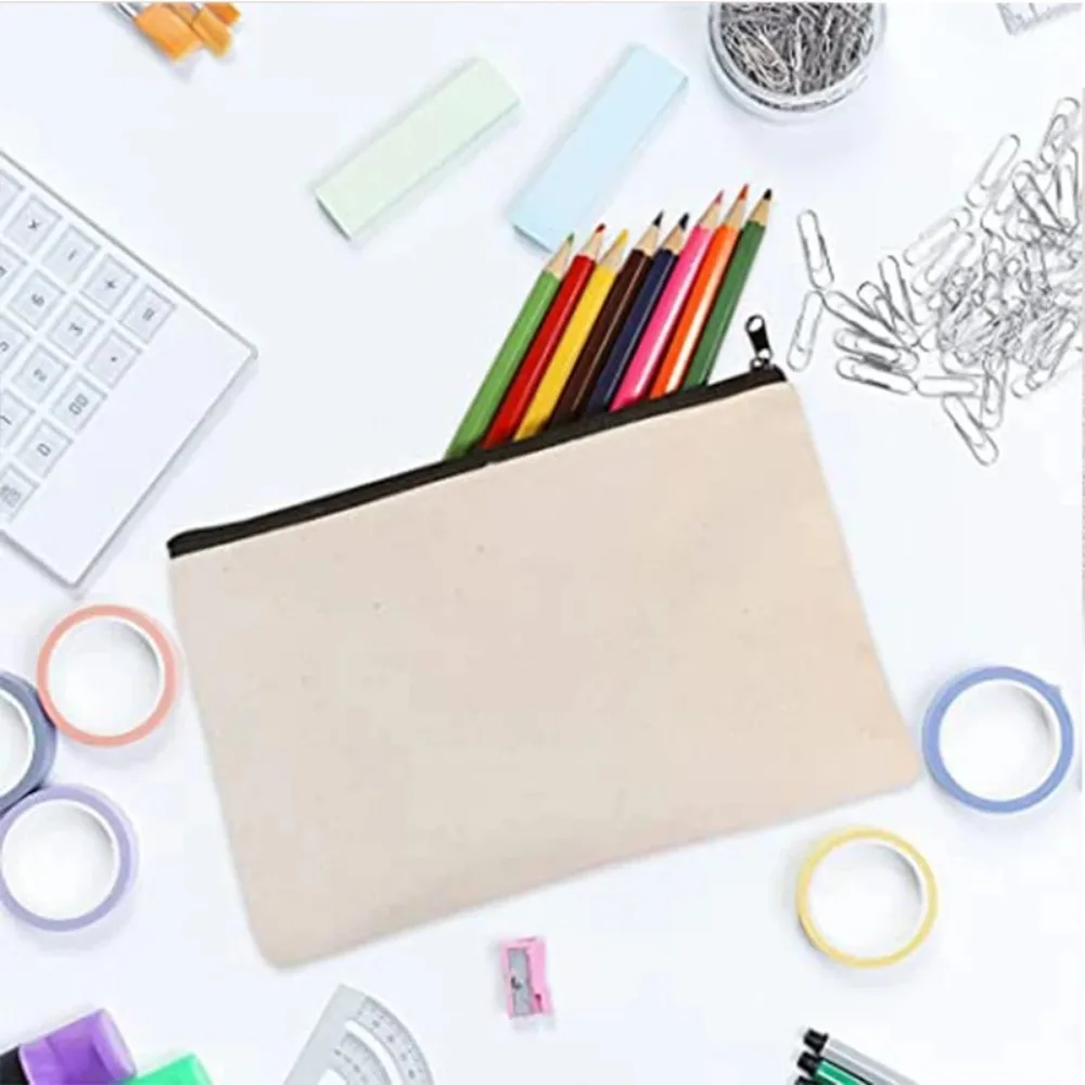 Zipper Bags 10/20PCS Canvas Zipper Bags Multifunctional Blank DIY Craft Pouches Pencil Bags Case Pouch For Home School Travel