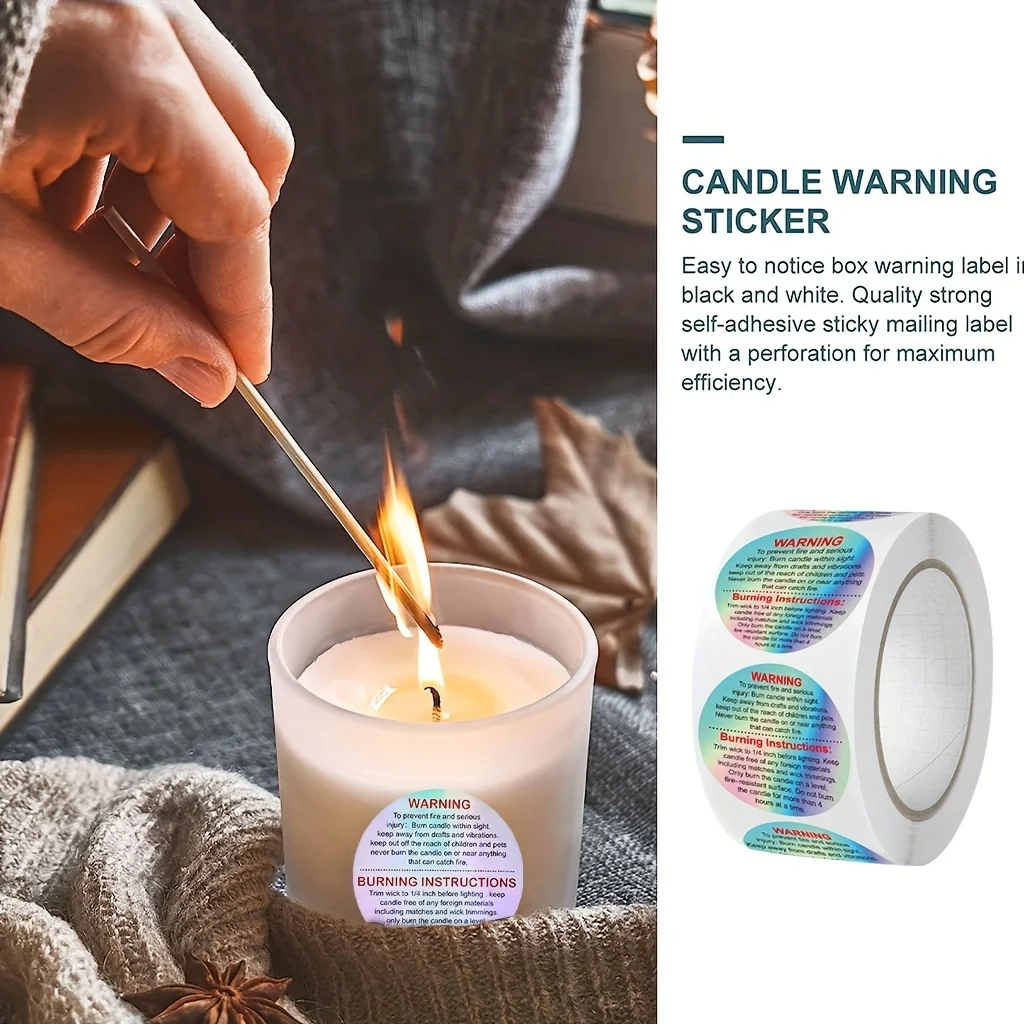 500 Etichette Di Avvertimento Per Candele - Adesivi Rotondi 3,8 Cm, Impermeabili, Per Barattoli Di Cera, Sicurezza