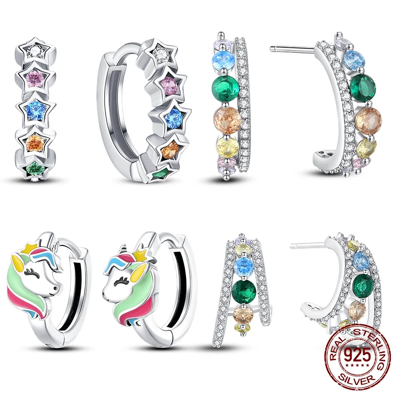 

Earrings For Women Silver 925 Fashion Colored Star Earrings Cubic Zircon Rainbow Pony Ear Studs Silver 925 Original Jewelry