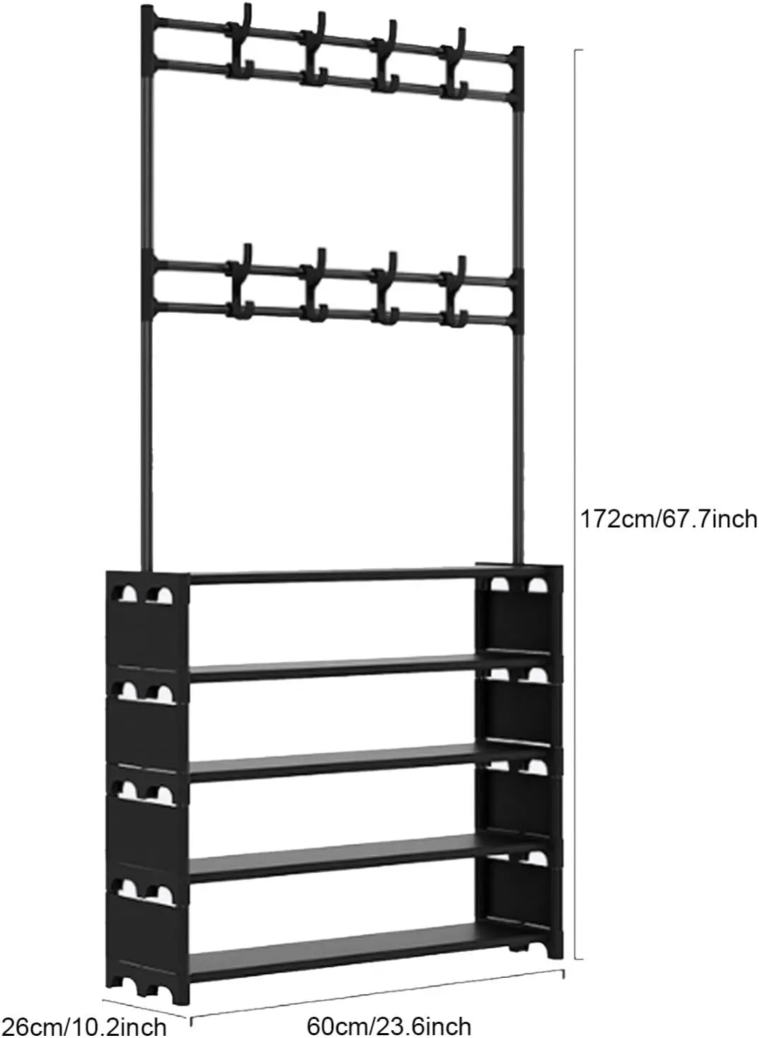 Coat Rack with 8 Coat Rack Hooks and Shoe Rack Hallway Tree with Shoe Storage Clothes with 5-Layer Shoe