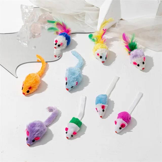 10 Pcs Soft Fleece False Mouse Cat Toys Colorful Feather Funny Playing Toys for Cats Kitten Interactive Ball Cat Toy Catnip 2