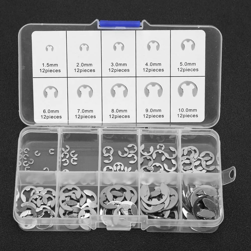 

120pcs 304 Washer Assortment Kit 304 Stainless Steel Shaft Fastener M1.5 - M10mm Retaining Ring C Circlip Set E Clips