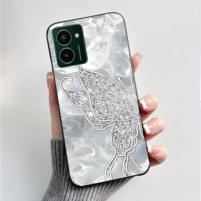Luxury Fashion Butterfly Flower Painted Black Soft TPU Silicone Phone Case