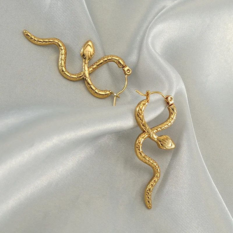 Orecchini Pendenti A Serpente In Acciaio Inox Dorato, Ipoallergenici, Impermeabili E Antiossidazione, Per Donna, Look Audace - 3