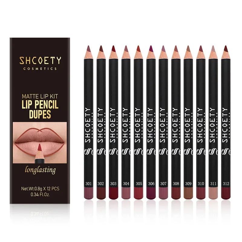 Lip liner set 12 Pcs matte lipstick lipliner nude makeup lasting makeup keep lipstick pen set not fade waterproof sweat proof