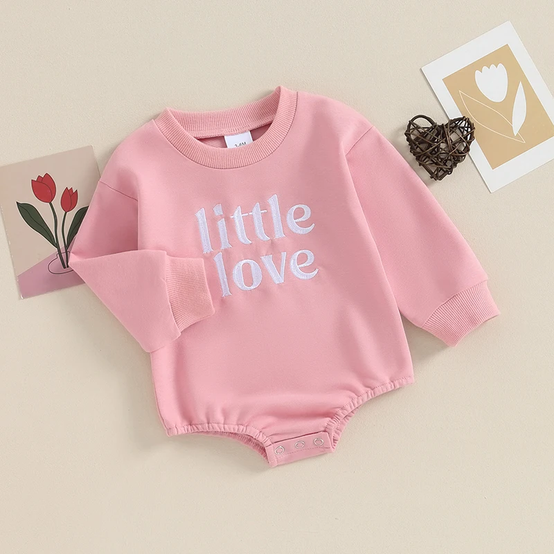 

Baby Girl Boy Valentine s Day Sweatshirt Romper Long Sleeve Crew Neck Little Love Letters Embroidery Bodysuit