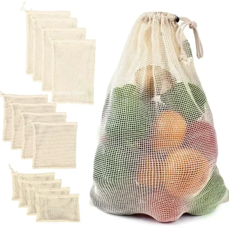 Produce Storage Bags Cotton Mesh Vegetable Bags Produce Bag Reusable Cotton Mesh Vegetable Storage Bag Kitchen Fruit with Drawstring
