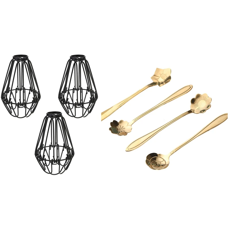 4Pcs Cute Flower Teaspoon Dessert Coffee Spoon With 3Pcs Iron Bulb Guard Lamp Cage, Ceiling Fan And Light Bulb Covers CNIM Hot