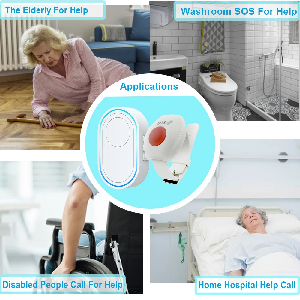 Medical Alert Button Emergency Alarm Button Panic Button Elderly Alarm System Caregiver Pager SOS Bracelet Emergency 433mhz Wireless Watch Call Senior Old People