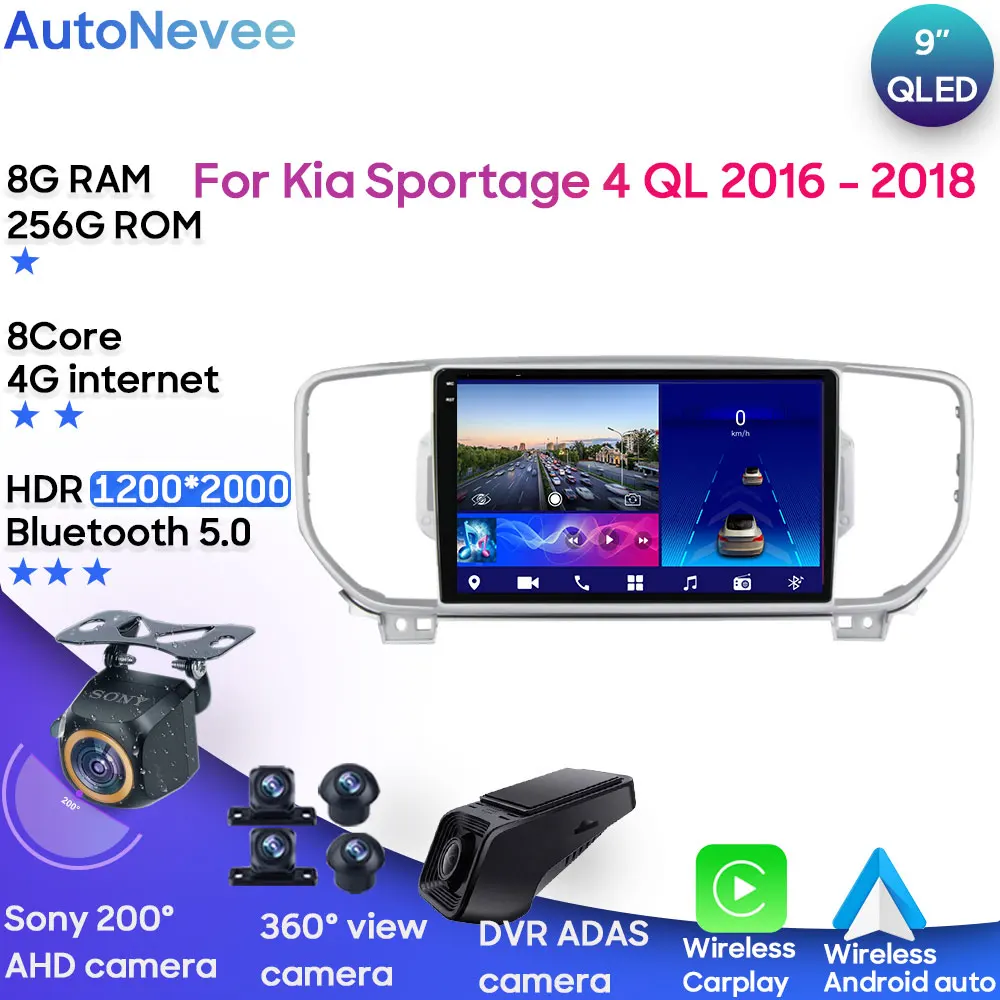 

Android Auto For Kia Sportage 4 QL 2016 - 2018 Stereo Player Multimedia Head Unit GPS Navigation BT Carplay CPU HDR No 2din DVD