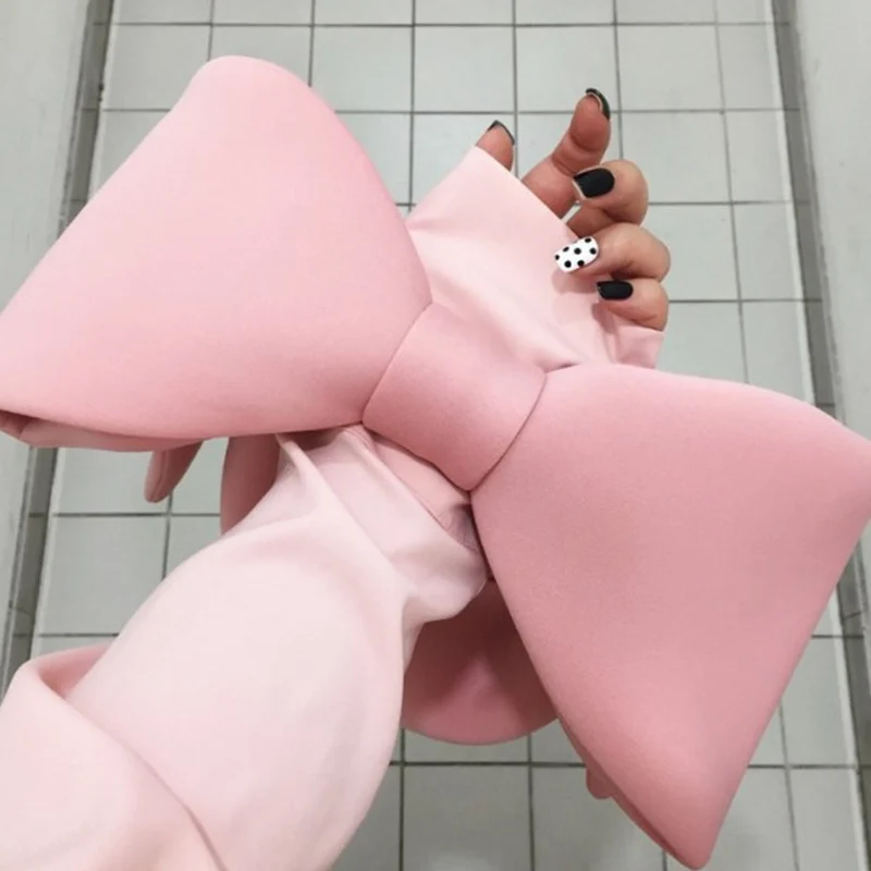 2022 New Spring Summer Woman New Personality Pink Color Spliced Bow Many Wear Methods Handbag All Match Evening Clutch Bags Cute 1
