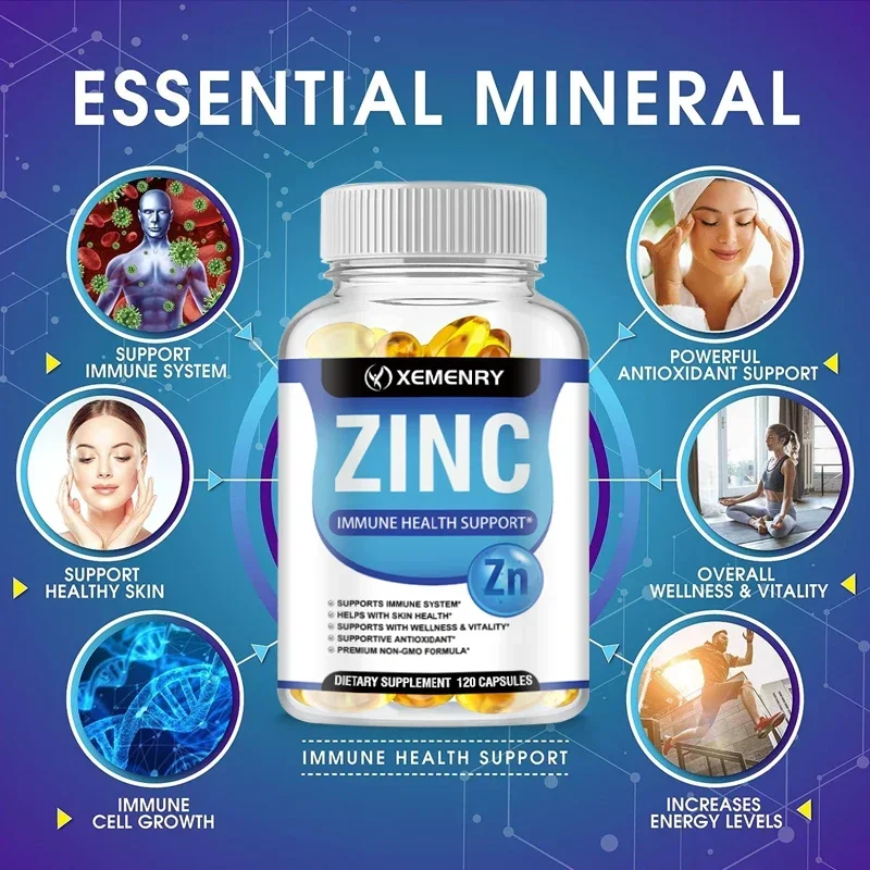 

Zinc Capsules - Supports Immune System Health, Promotes Collagen Production, and Brightens Skin Tone