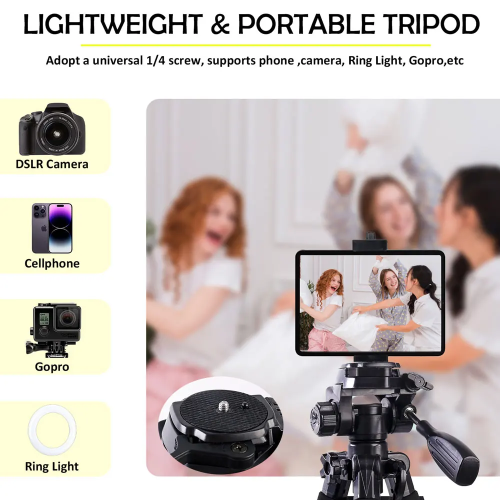 ZOMEI 전문 블로거 삼각대 알루미늄, 키 148cm 휴대폰 스탠드, 빠른 플레이트 마운트 팬 헤드, DSLR SLR 디지털 카메라용