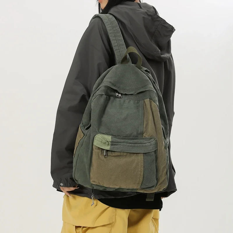 Patchwork Women's Backpack New Canvas Shoulders Bag Knapsack Vintage Packbag Travel Rucksack Black Mochila Y2K Bookbag Schoolbag