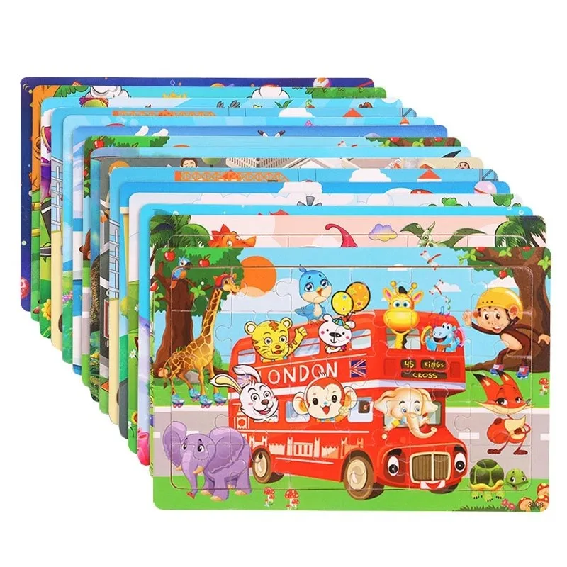 Logic Thinking Intellectual Wooden Game Puzzle Jigsaw Animal Vehicle Cartoon Early Educational Toys For Kids Children Gift wooden puzzles