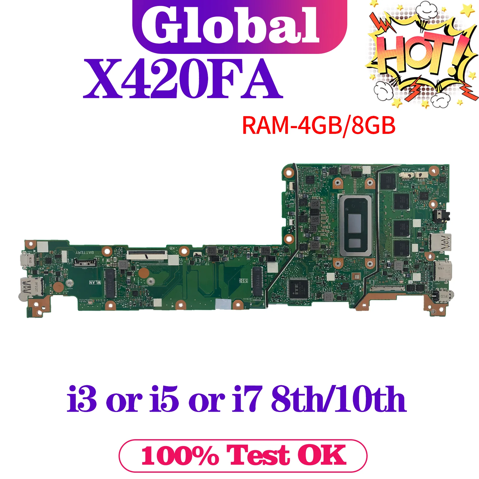 

KEFU X420FA Mainboard For ASUS Vivobook 14 X420 F420FA A420FA X420F X420FAC Laptop Motherboard i3 i5 i7 8th/10th Gen 4GB/8GB-RAM