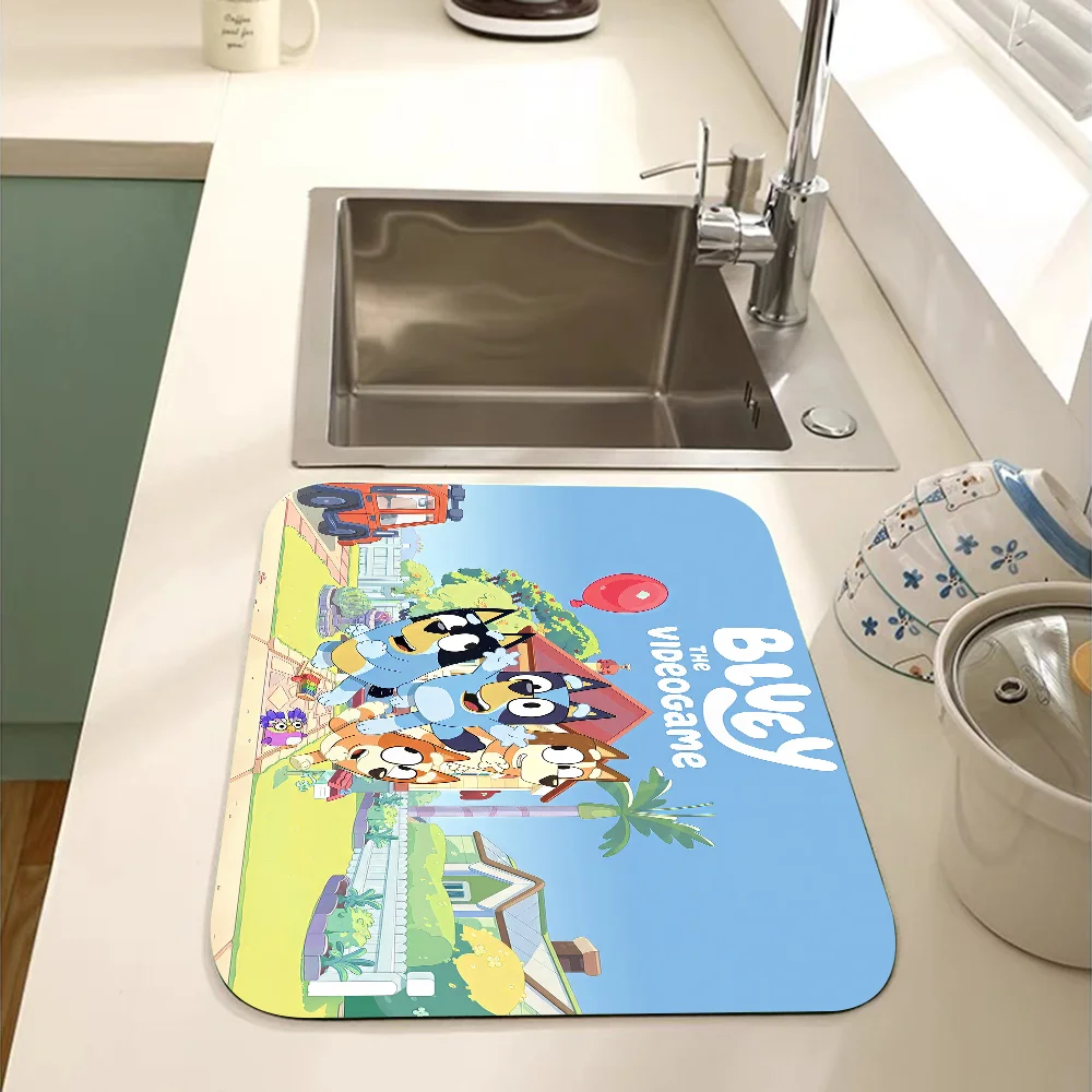 Cartoon B-Blueys Kitchen Draining Mat Non-slip Drain Dish Mats Coffee Pad Heat Resistant Placemat Dinnerware Dustproof Pads 5