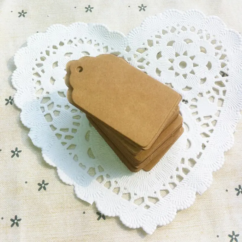 100Pcs Kraft Paper Tags Scallop Head Label Luggage Wedding Note DIY Blank Price Name Hang Tag Gift Craft 5x3cm Hand-painted Card