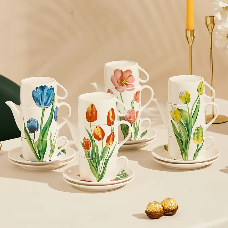 

Nordic Tulip Coffee Cup Set 2cups And 1 Teapot Set Afternoon Tea Ceramic Mug Coffee Cups Mugs Coffee Korea For Girls