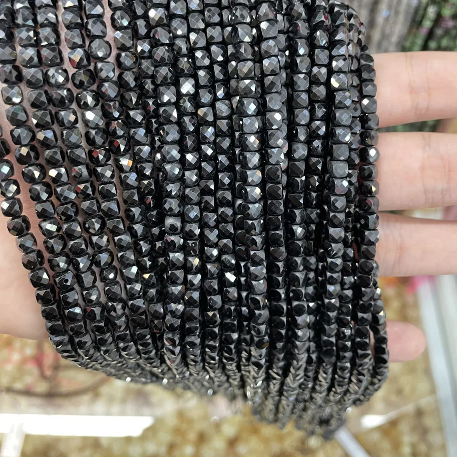 Natural Stone Beads AAA Faceted Black Tourmaline Cube Gemstone Spacer Beads For Jewelry Making DIY Bracelet Necklace 4-5MM