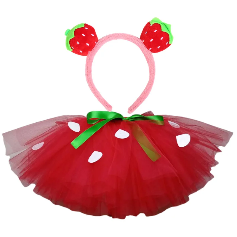 Tutu Bunting Kinder Erdbeere Halloween Kostüm Mädchen Flauschiger Partyrock Tanz Geburtstag Weihnachten Outfit 1-14 Jahre – Detail 3