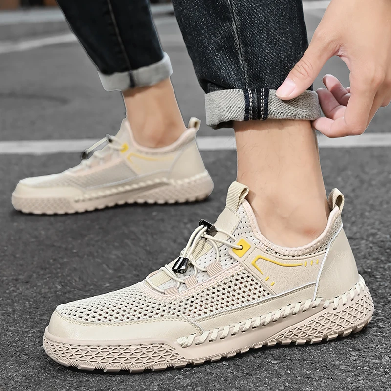 Soft Hot Sale Cool Casual Flats Moccasins Breathable Casual Mens Summer Shoe Business Mesh Walking Shoes Hollow Out Men Sneakers