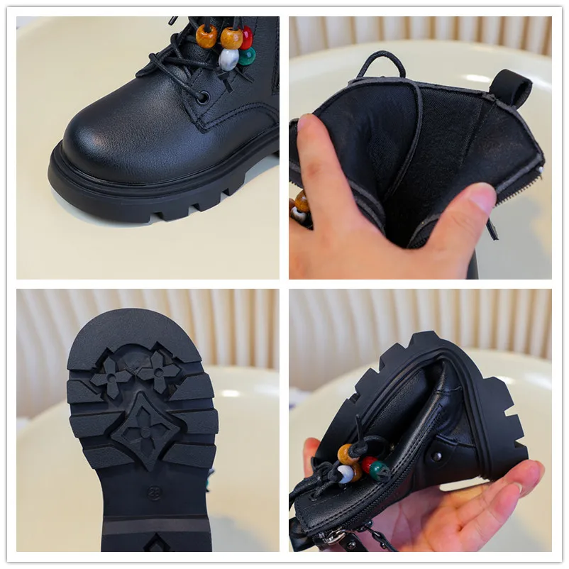 Girls Winter Ankle Boots Soft Sole Breathable Beaded Kids Boots