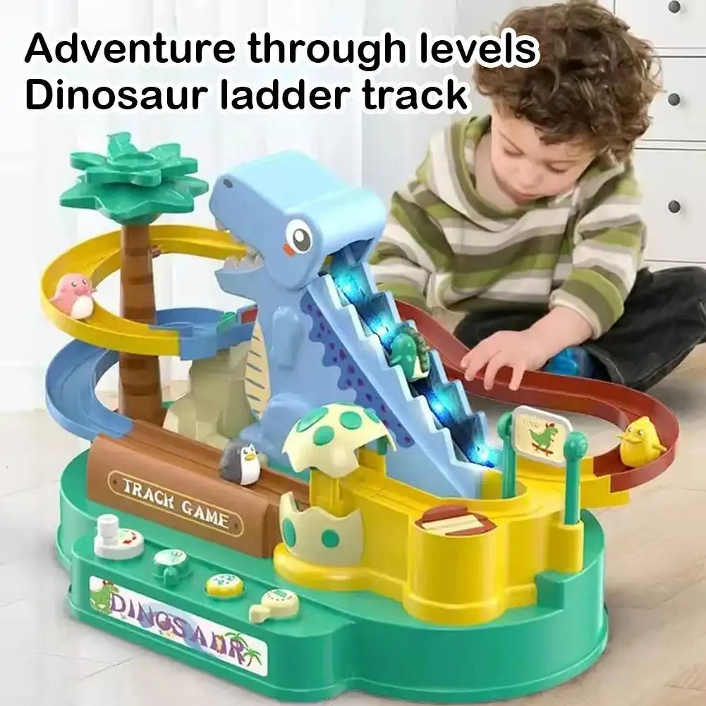 

Dinosaur Electric Race Track Set With 3 Random Dolls Stair Climbing Sounding Toys with Light USB Rechargeable Gift for Boys Girl