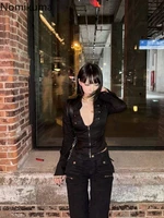 Femmes hauts courts Blouses Sexy femmes col en v profond chemises à glissière 2025 Blusas Mujer De Moda à manches longues tunique décontracté Chic Y2k Blouse 6