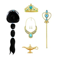 Girls Aladdin Jasmine Princess Necklace Earrings Headwear Cosplay Accessories Clips Wig Earrings without Pierced Ear Clip Women 2