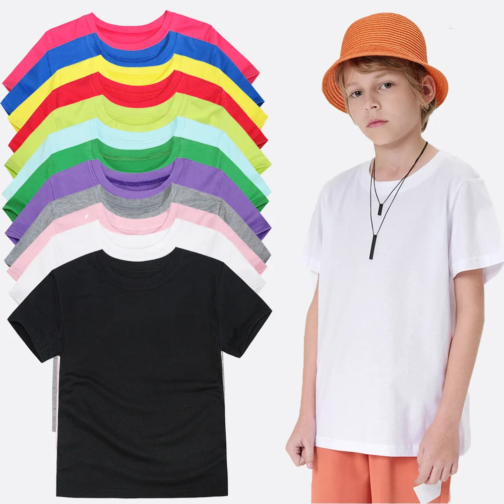 T Shirt Cotton Summer Boys Girls Kids Tops 14 Colors for 1-14Years