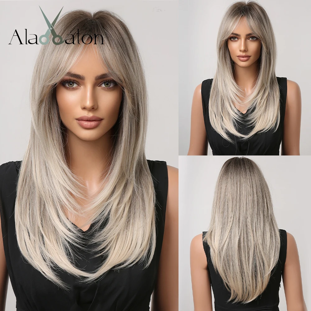 Frange Rideau Sur Cheveux Long ALAN EATON – perruque synthétique Blonde platine avec frange à rideau, cheveux  longs naturels ondulés pour femmes blanches, résistants à la chaleur |  AliExpress