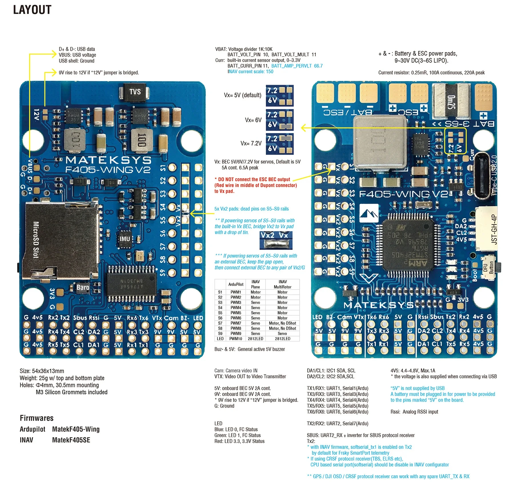 Matek Mateksys F405 WING V2 Flight Controller Built-in ICM42688P OSD SD Slot 2
