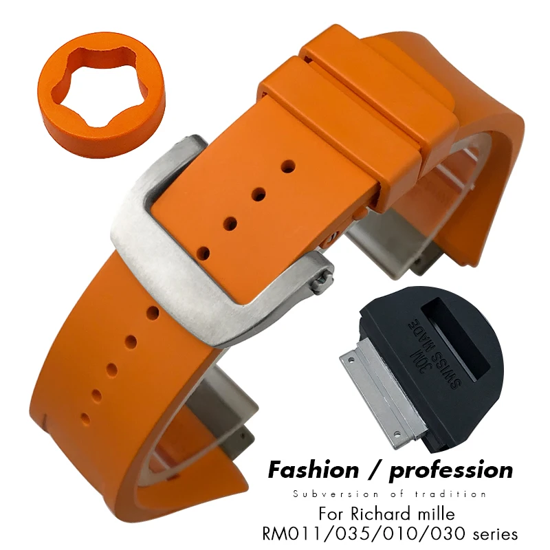 

Top Quality Soft Fluoros Silicone Rubber Watchband 19mm 25mm for Richard Mille 30M RM 011 035 Folding Buckle Watch Strap