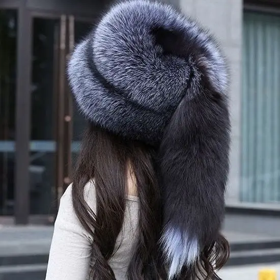 Winter Women Fashion Real Fur Hat Natural Fox Fur Hats Headgear