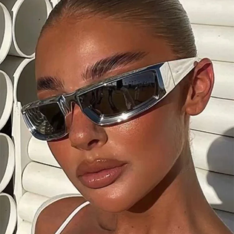 Shades Y2K-gafas de sol plateadas para hombre y lentes de sol con espejo único, de marca, deportes al aire libre, ciclismo, Unisex, Vintage - AliExpress