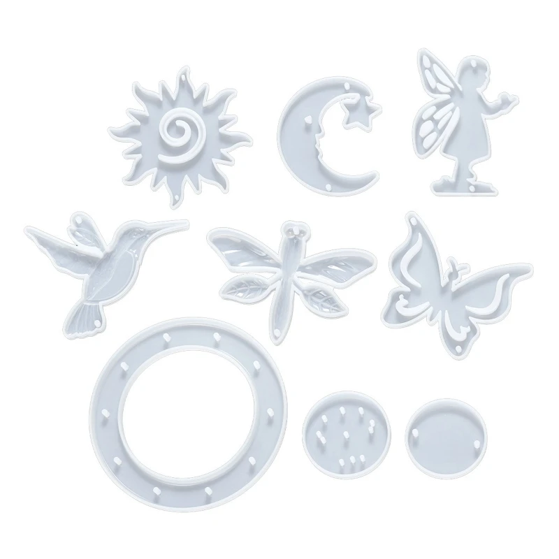 Wind Chimes Resin Molds for Butterfly Moon for Sun Wind Silicone Epoxy Mold DIY Wind Bells Crafts for Outdoor Home moon star windbell resin mold silicone aeolian bells moldes para resina epoxi wind chime pendant silicon form for epoxy craft