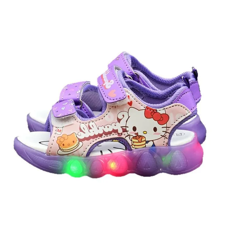 Sanrio Boys Girls Led Light 스포츠 샌들 헬로 키티 여름 키즈 샌들 미끄럼 방지  신발