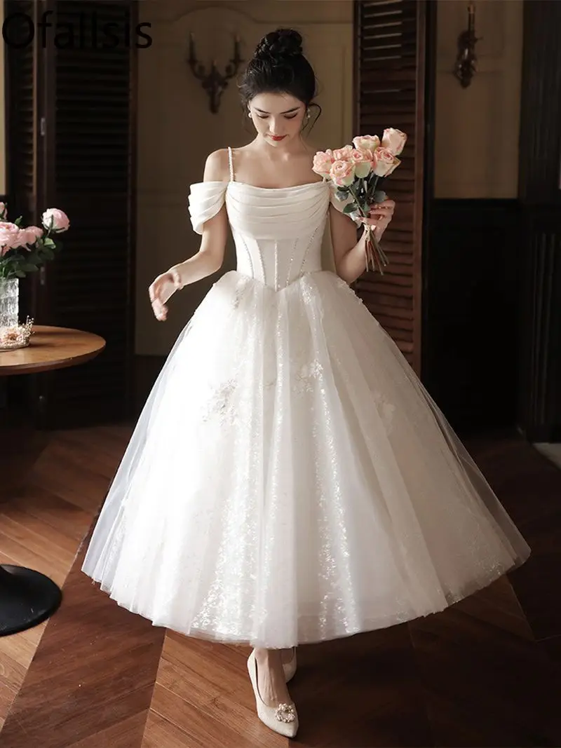 

Ofallsis White Light Wedding Dress 2024 Summer New Bride French Style One Shoulder Light Luxury Outgoing Engagement Dresses