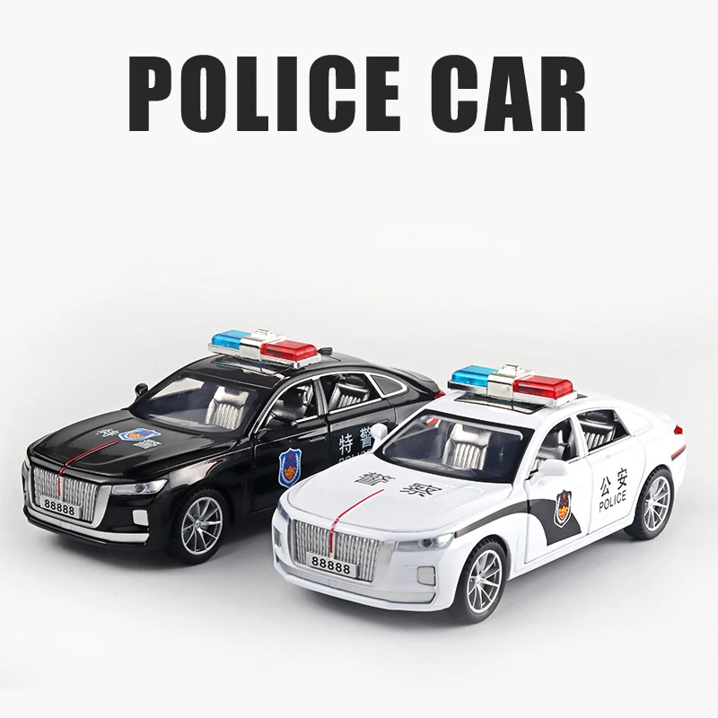 Simulation 1/32 Scale Red Flag Sound And Light Pull Back Toy Vehicle Model Luxury Police Cars Six-door Open Kids Gifts huina 1 50 diecast car model alloy simulation concrete pump scale truck toy wheel loader vehicle dump engineering back to school