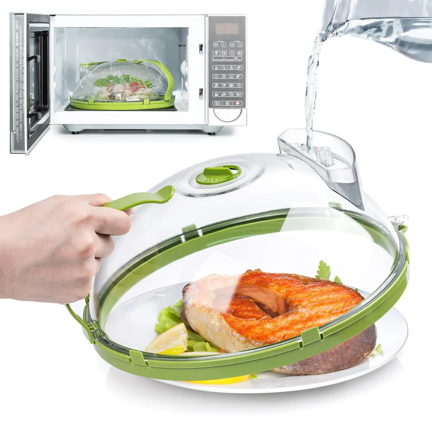 Microwave Food Cover Microwave Cover for Food Clear Microwave Splatter Cover with Water Steamer and Handle 10 Inch Plate Covers Kitchen Gadgets