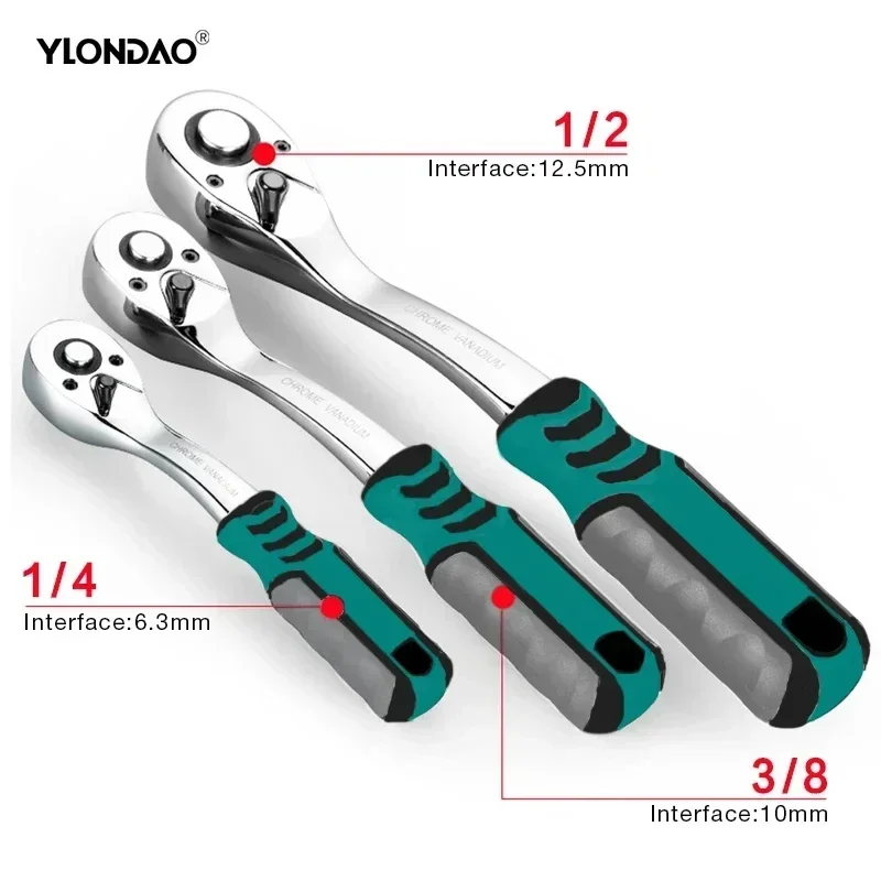 Ratcheting Socket Wrench 72 Teeth Socket Wrench Set Diy Workshop Quick Release Reversible Ratchet curved Car Repair Handle Tools 2
