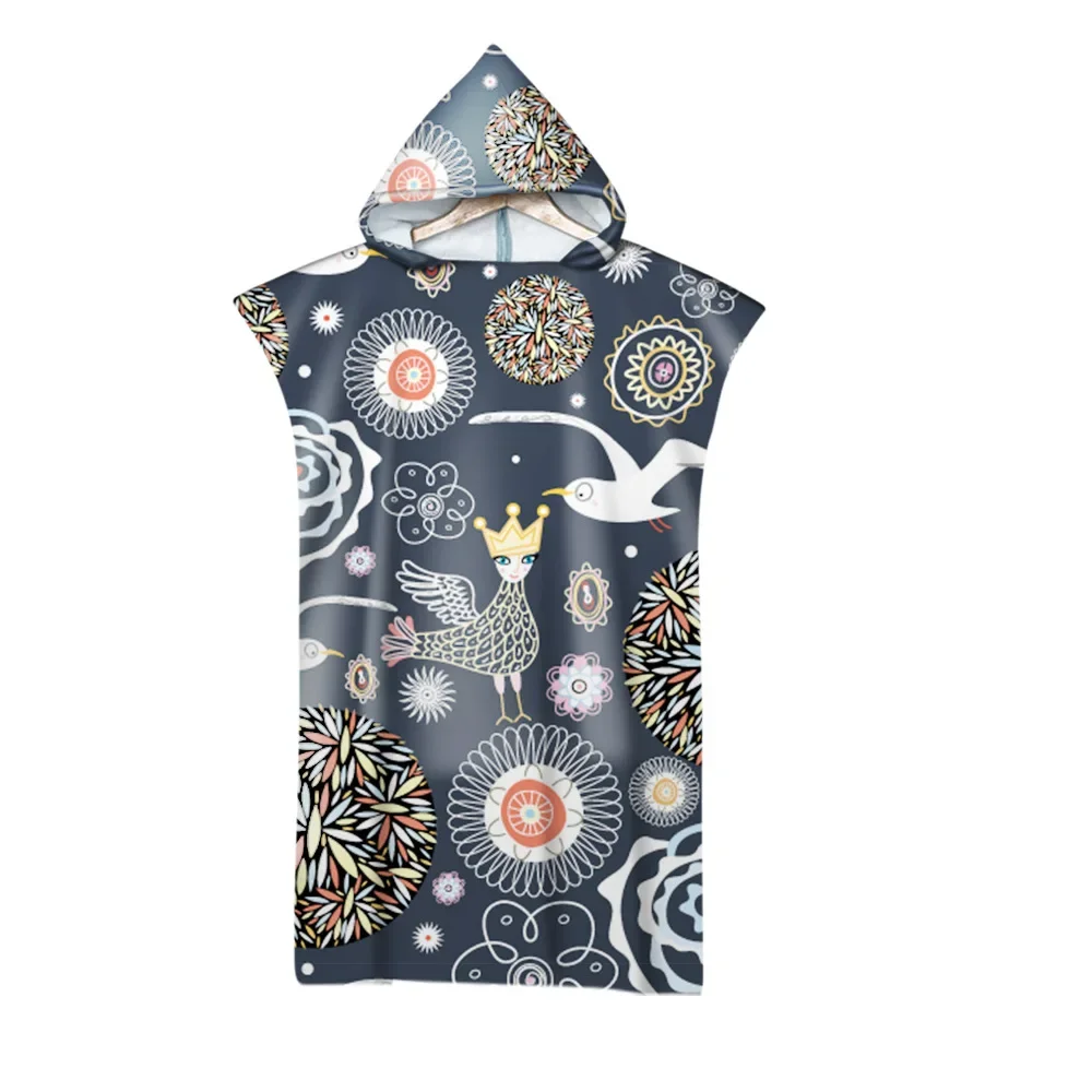 Hooded Bath Towel Robe Poncho Swimming Beach Towel Surf Man Lady Fast Quick Dry Bathrobe Beachwear-Floral Elephant Owl Pattern 6