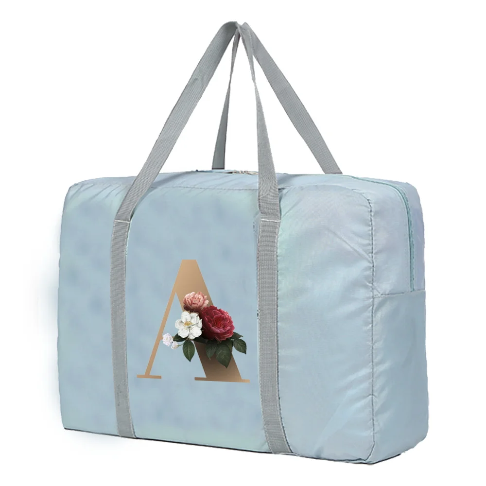 Large Capacity Travel Bag Unisex Organizers Foldable Luggage Handbags Clothes Storage Duffle Carry on Bags Gold Lettern Series
