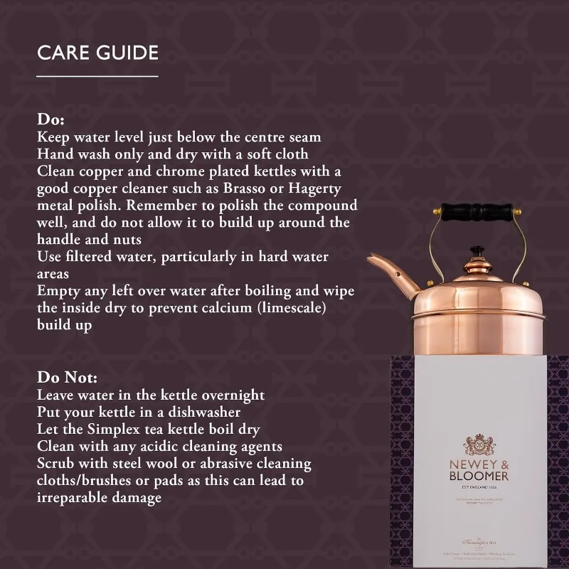 Tea Kettle No. 1, Solid Copper Whistling Tea Kettle for Gas and Electric Stoves, 1.9 Quart Tea Pot with Stay Cool Ergonomic 6
