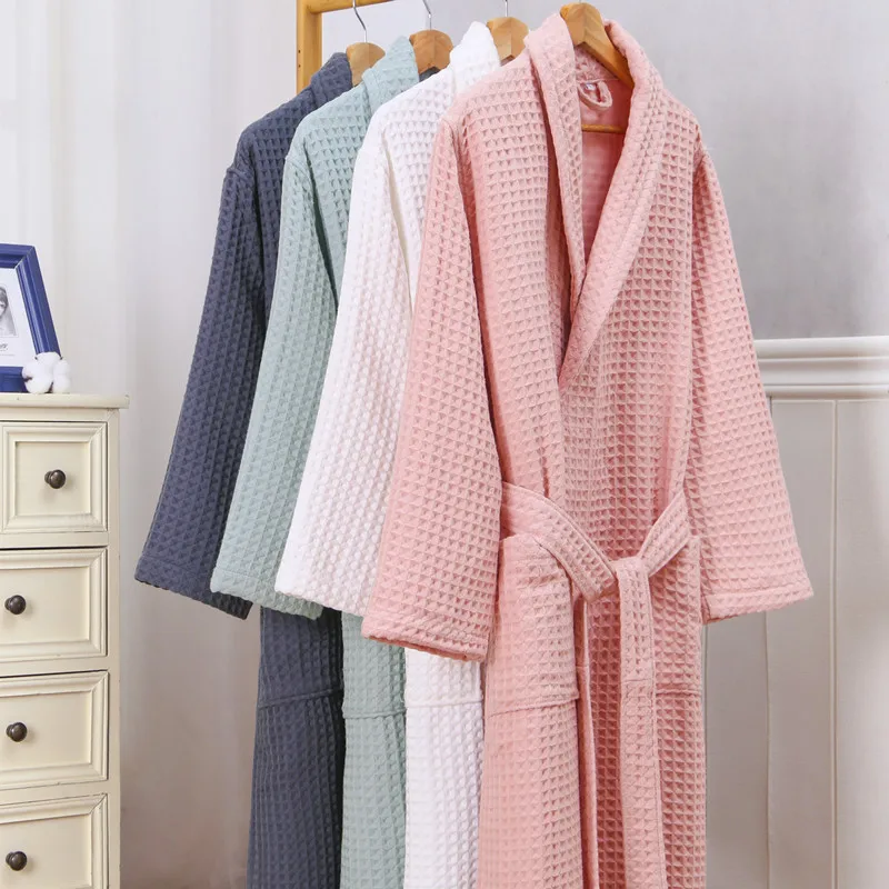 

2 Layer Waffle Hotel Robe Men 100%Cotton Kimono Bathrobe Towel Bath Robe Water Uptake Robes Women Long Dressing Gown Sleepwear