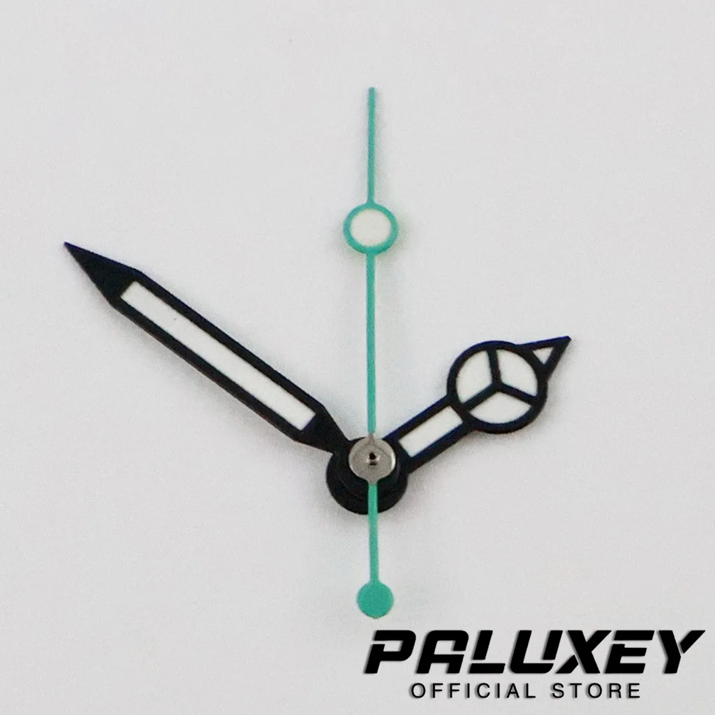 Ghost Hands with Blue, Green, and Red Accents - Luminous Green Watch Hands
