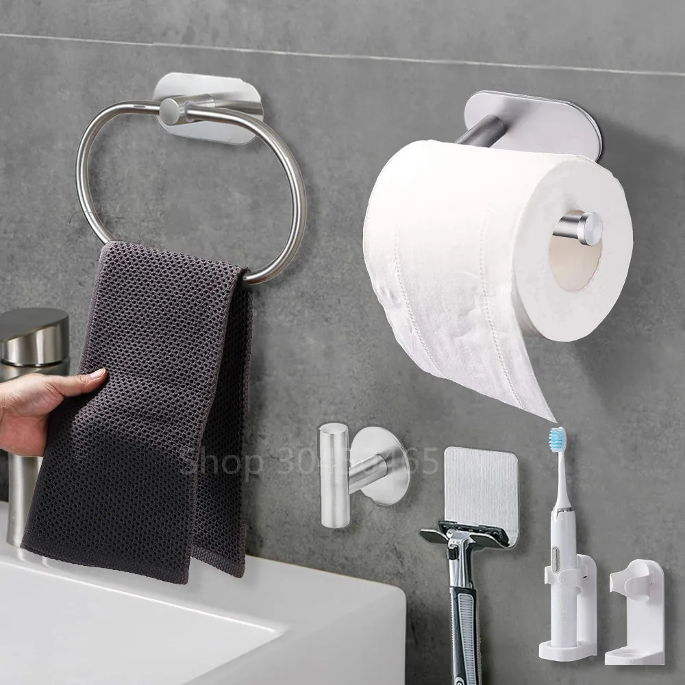 Self-Adhesive Stainless Steel Toilet Roll Paper Holder Organizers Punch-Free Towel Rack Wall Mount Toilet Tissue Accessories